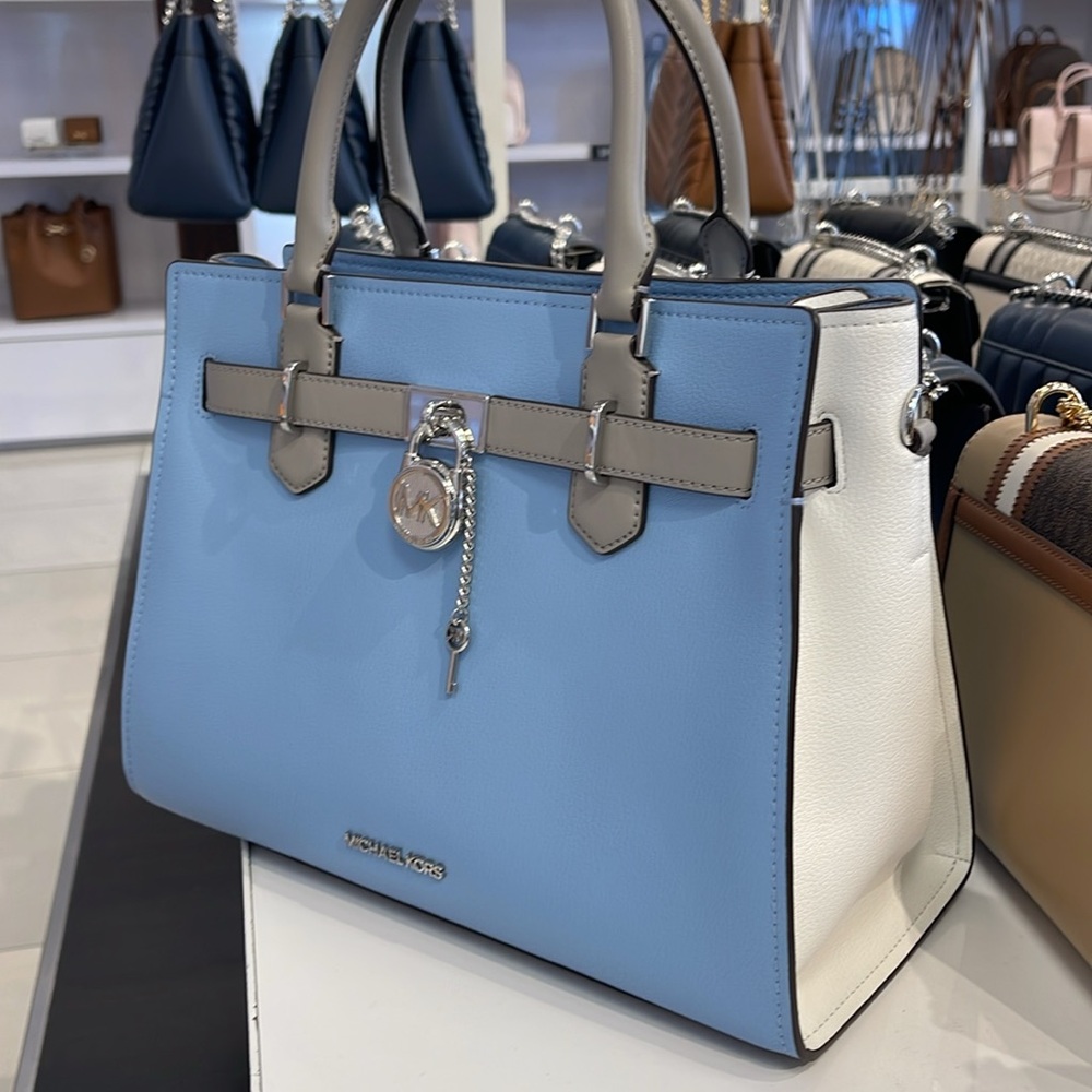 MICHAEL KORS Hamilton Medium Color-Block Leather Satchel
 LT SKY MLT
NWT - Picture 12 of 16